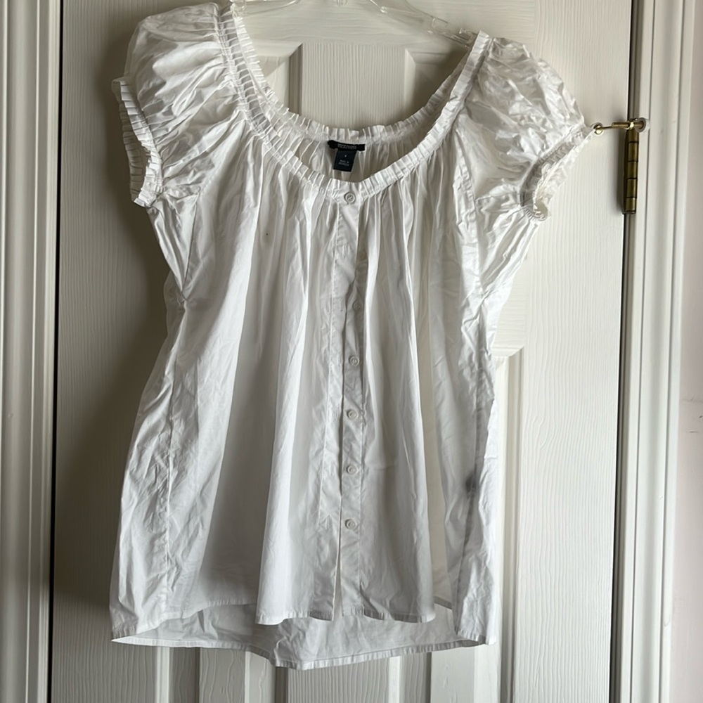 Kenneth Cole Reaction White Peasant Button-Front Top